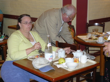 Ann and Fuad having breakfast at the hotel in Paris before our flight home (rw)