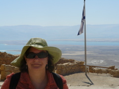 Ann on Masada, with Dead Sea beyond (rw)