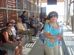 Waiting for the cable car down from Masada - Nichol, Bill, George the guide, David, Edmond, ..., Nina (sy)