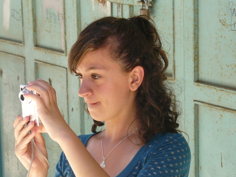 Natalia takes a picture in the market, Old Jerusalem (rw)