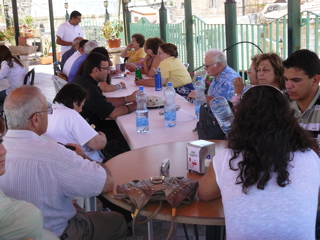 Before lunch on the roof at Papa Andrea's Restaurant in Old Jerusalem (rw)