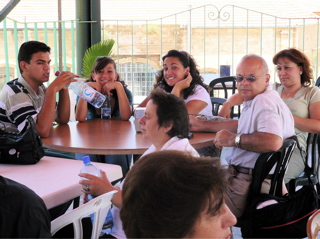 Paul, Natalia, Ursula, Rowida, George, and oum Fadi at Papa Andrea's Restaurant (rw)