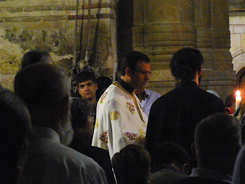 Father Samer reading the Gospel in Arabic at the Holy Sepulchre (rw)
