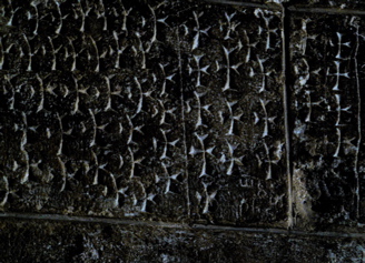 Crosses carved on the stone passage down to the chapel of the finding of the true Cross (rw)