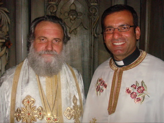 The Bishop and Father Samer in the Holy Sepulchre after Liturgy (sy)