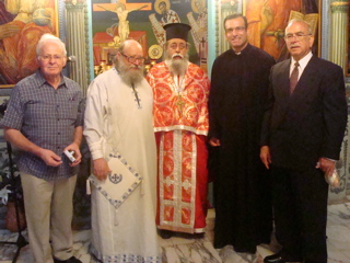 Fuad, Father, Father, Father Samer, and Subi in front of the Iconostasis at St. Elias Church, Jerusalem (sy)