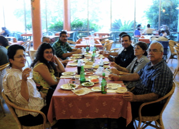 Lunch of St. Peter's Fish at Turanteen, Minerva, Hope, Edmond, David, Salim, Father Samer, Widad, Subi (rw)