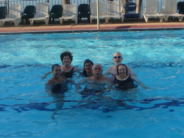 Nicole, Lilian, Hope, Bill, Robert, Ann in the pool at the Golan Hotel Tiberias (ms)