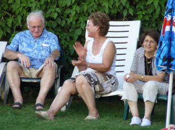 Fuad, Suad, and Widad at the pool of the Golan Hotel Tiberias (rw)