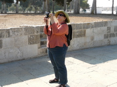 Ann taking pictures on the Temple Mount (rw)