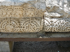 Stone Lentel showing decorative grapes, Star of Solomon, Star of David, from Jewish-Christian community in Capernaum (rw)