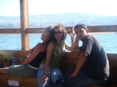 Ursula, Natalia, Paul, boat ride on Sea of Galilee  (hs)