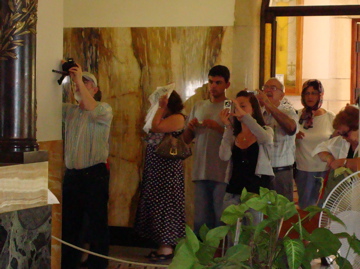 Robert taking picture of the Dome of Mount Beatitudes Church, Rowiha, Paul, Nichole, Subi, Minerva, Lilian (sy)