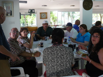 Group photo in Druze falafel cafe - George the driver, Subi, Widad, David, Edmond, Ann, Hope, Minerva (rw)