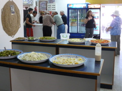 Wonderful salads and fixings for falafel sandwiches at Druze cafe on El Carmel (rw)