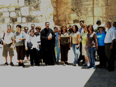 Our group outside the Basilica of the Nativity Salim, Minerva, Nichole, oum Fadi (Werdeh), Karim, Nina, Father Samer, Lilian, Suad, Alma, George, Ursula, Paul, Rowida, Natalia, Ann, Subi (rw)